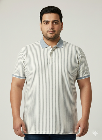Plus Size Men Striped Polo Collar Cotton T-shirt