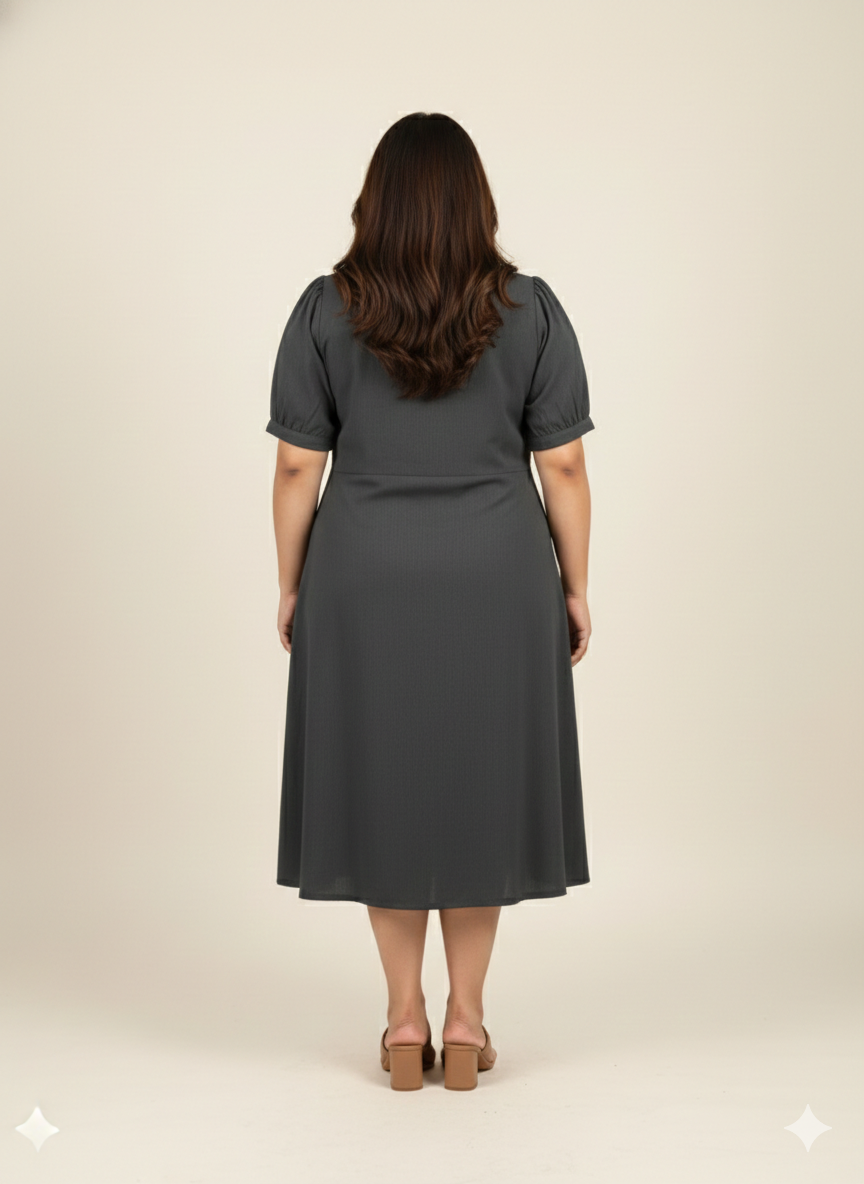 Plus Size V-Neck Fit & Flare Midi Dress