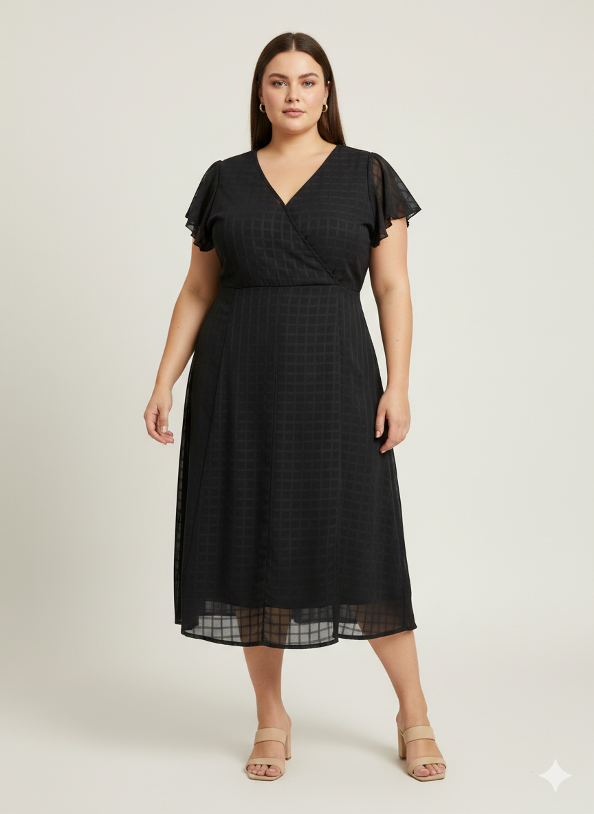 Plus Size Flutter Sleeve Midi Dress
