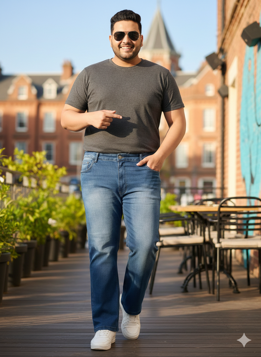 Plus Size Comfort Regular-Fit Heavy Fade Stretchable Cotton Jeans