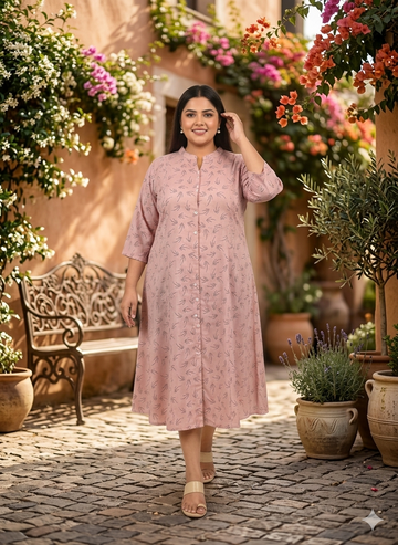 Women Plus Size Floral Printed Round Neck Midi Dress