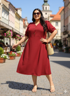 Plus Size V-Neck Fit & Flare Midi Dress