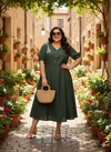 Plus Size V-Neck Fit & Flare Midi Dress