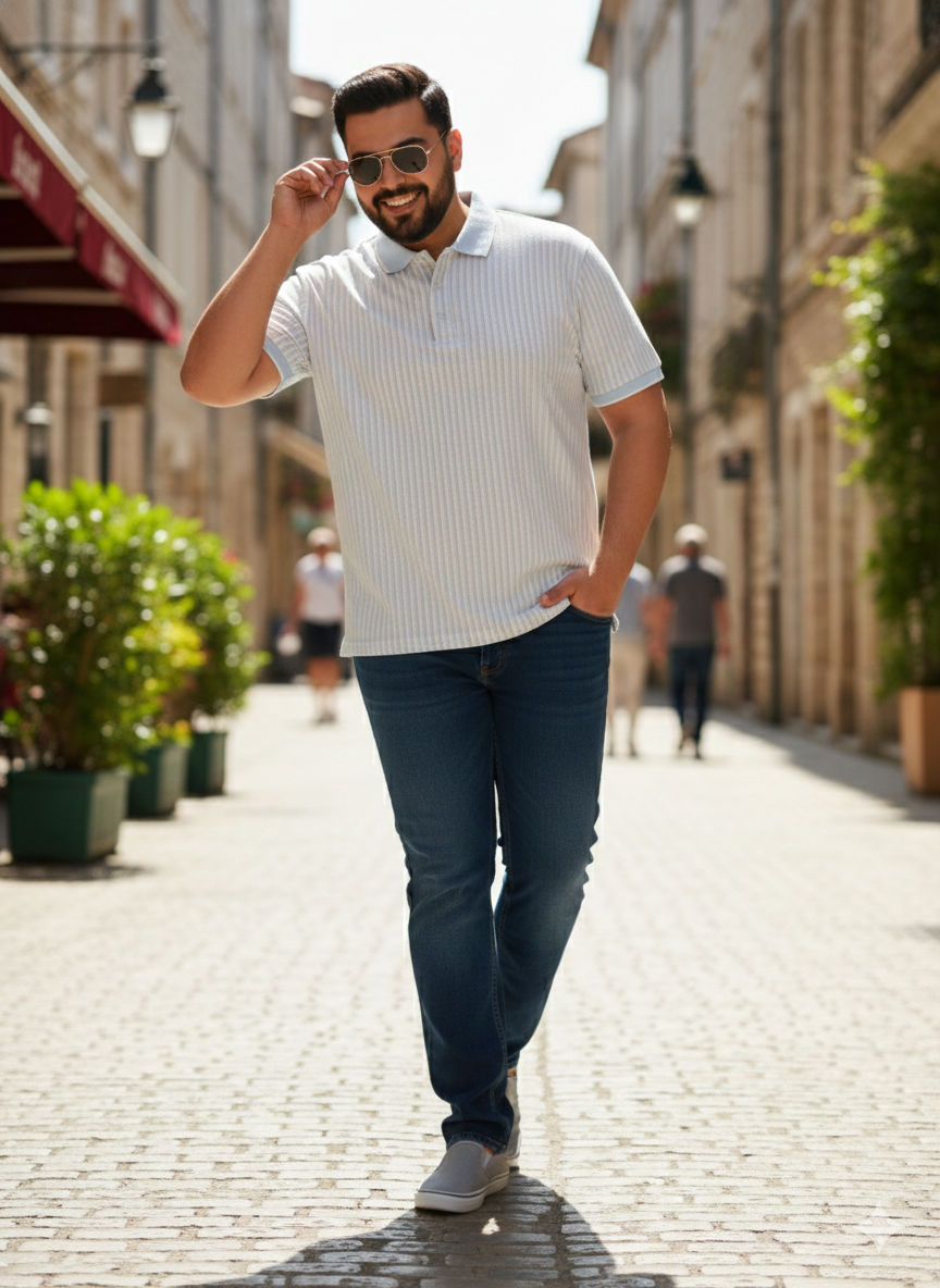 Plus Size Men Striped Polo Collar T-shirt