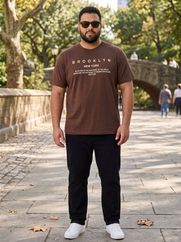 Plus Size Men's Text Printed Cotton T-Shirt