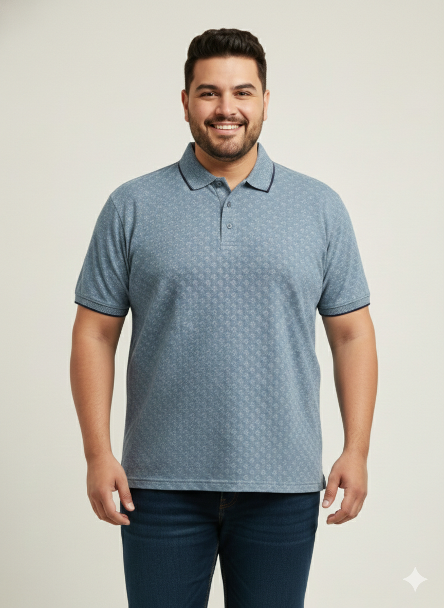 Plus Size Men Denim Blue Polo Collar T-shirt