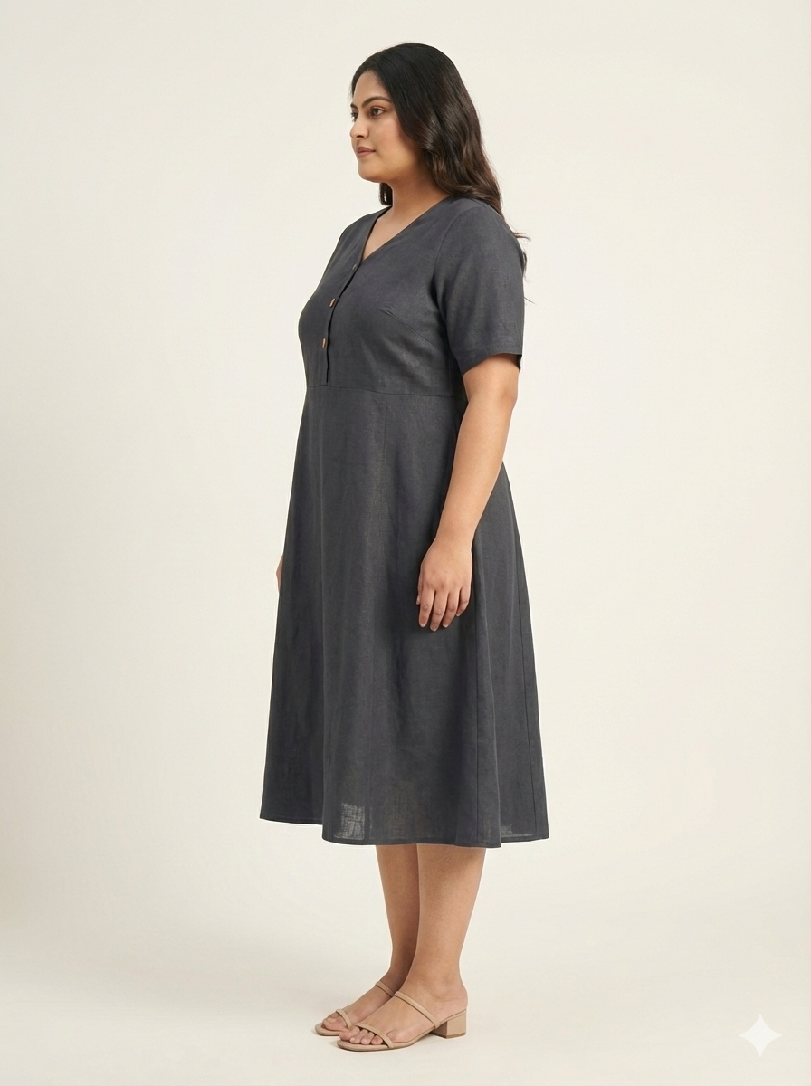 Plus Size V-Neck Fit & Flare Midi Dress