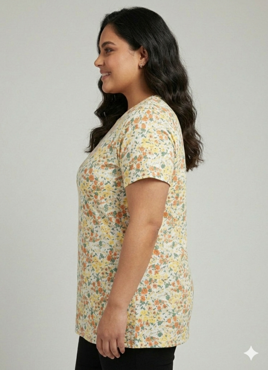 Plus Size Women Floral Printed T-shirt