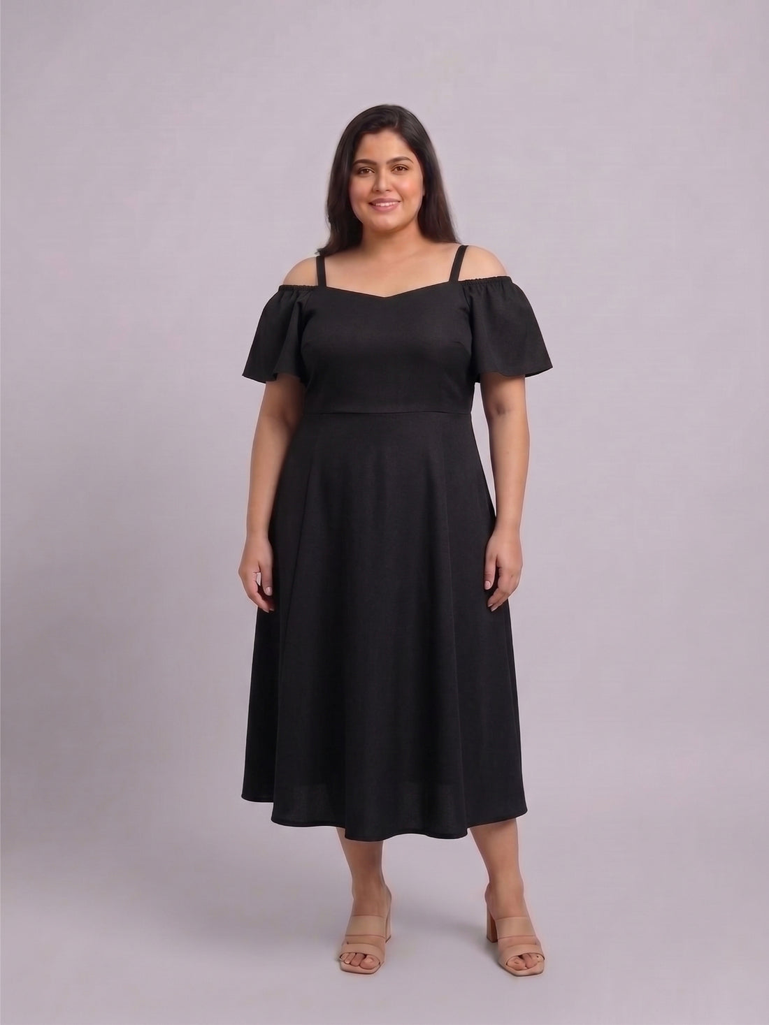 Plus Size Women's Off-Shoulder A-Line Midi Dress