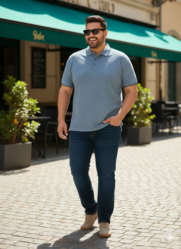 Plus Size Men Denim Blue Polo Collar T-shirt