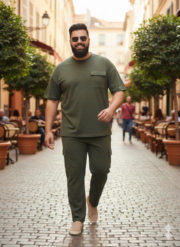 Plus Size Round Neck Pure Cotton T Shirt & Cargo Jogger Travel Co Ords Set