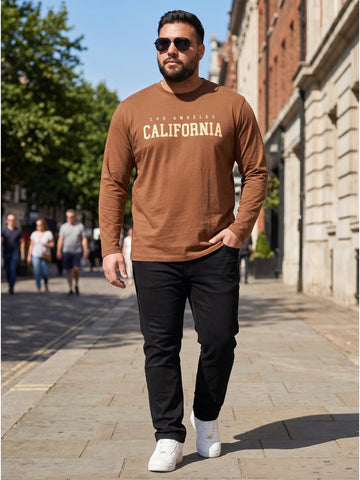 Plus Size Men Pure Cotton Solid Long Sleeves Casual T-shirt