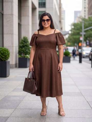 Plus Size Women's Off-Shoulder A-Line Midi Dress