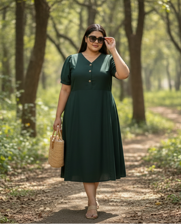 Plus Size V-Neck Fit & Flare Midi Dress