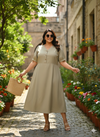 Plus Size V-Neck Fit & Flare Midi Dress