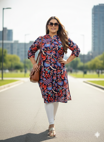 Plus Size Geometric Printed Straight Kurta