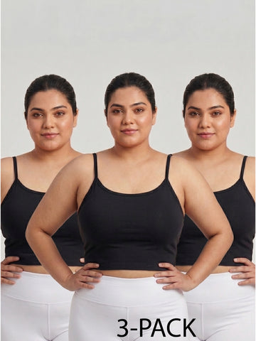 Plus Size Women Black Camisole Tank Top 3 Pack