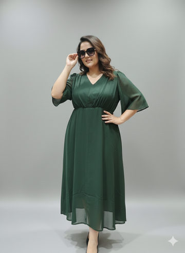 Plus Size Green Solid Maxi Dress