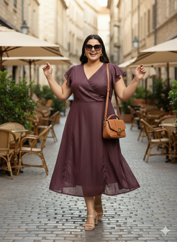 Plus Size Solid Flutter Sleeves A-Line Maxi Dress