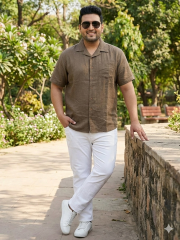 Plus Size Men Cuban Collar Cotton Shirt