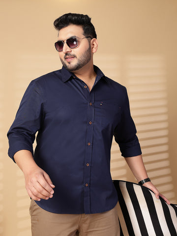 Plus Size Men  Oversized Fit Spread Collar Solid Cotton Casual Shirt