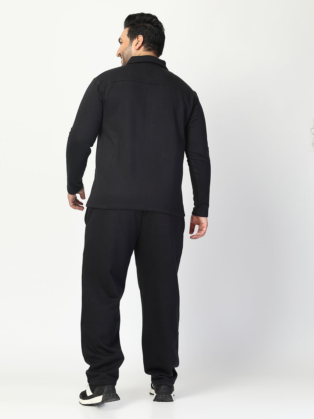 Black Mock Collar Long Sleeves Fleece Tracksuit