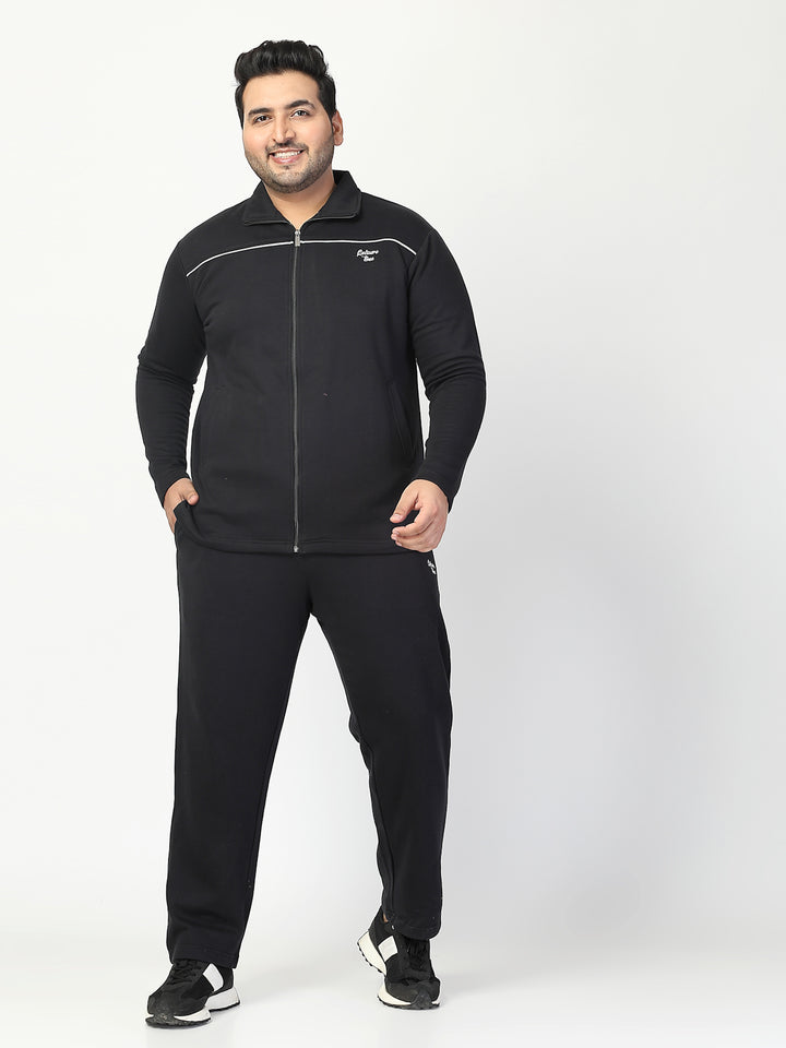 Black Mock Collar Long Sleeves Fleece Tracksuit