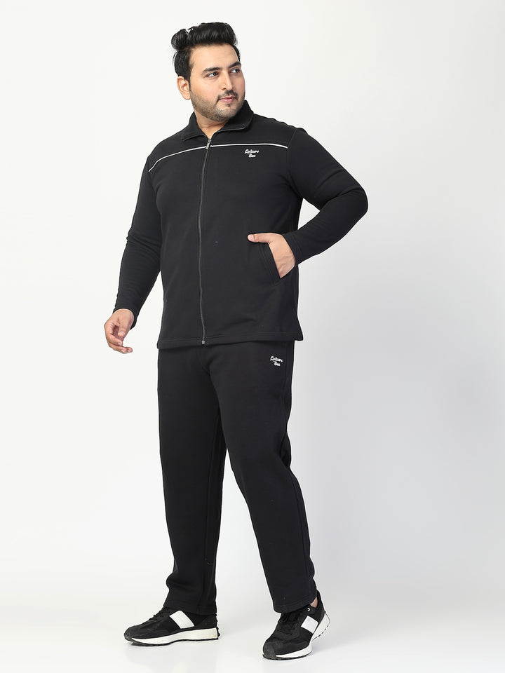 Black Mock Collar Long Sleeves Fleece Tracksuit