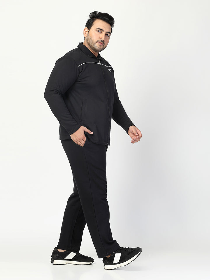 Black Mock Collar Long Sleeves Fleece Tracksuit