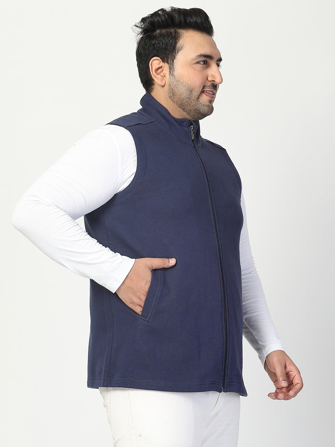 Plus Size Men Fleece Open Front Jacket