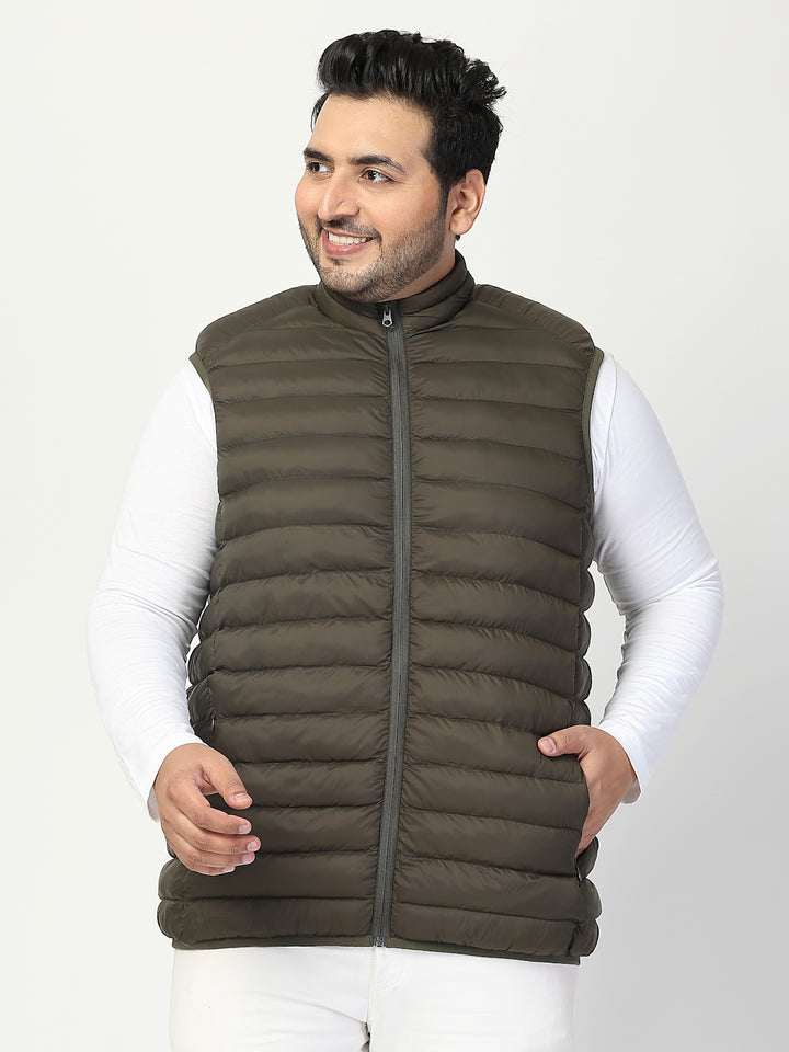 Men Plus Size Open Front Quilted Sleeveless Puffer Jacket