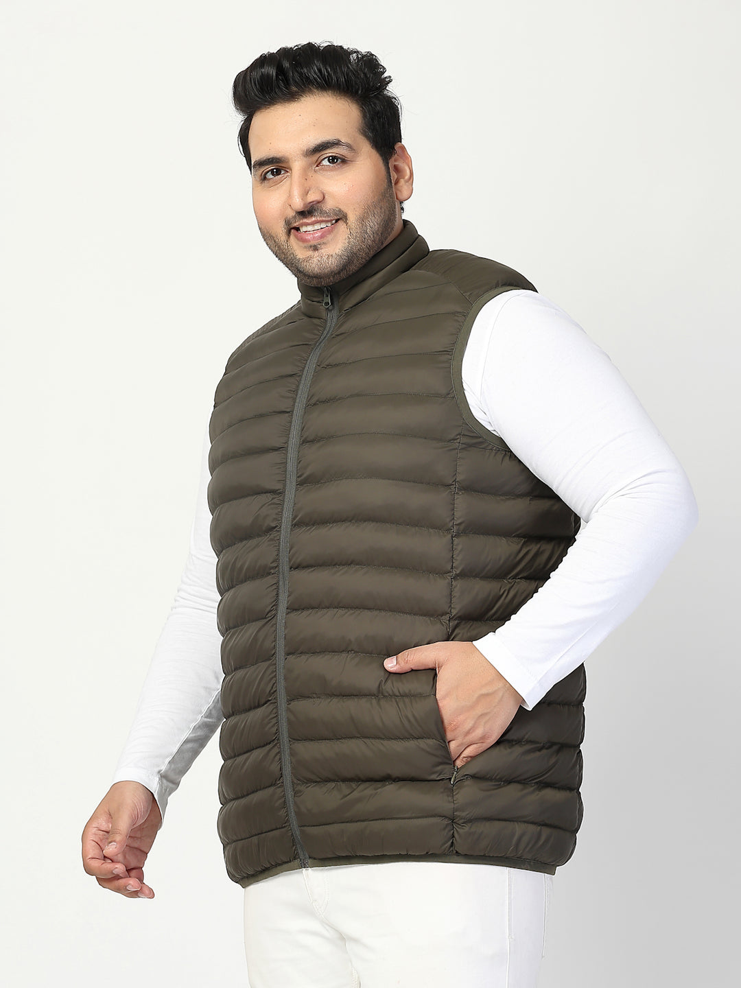 Men Plus Size Open Front Quilted Sleeveless Puffer Jacket