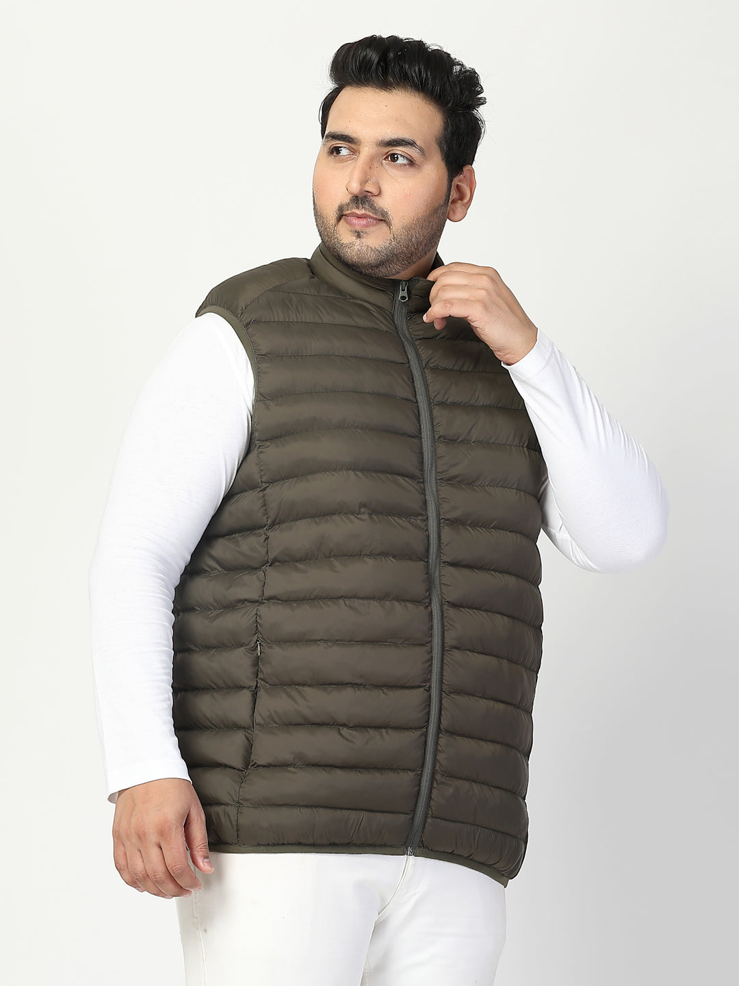 Men Plus Size Open Front Quilted Sleeveless Puffer Jacket