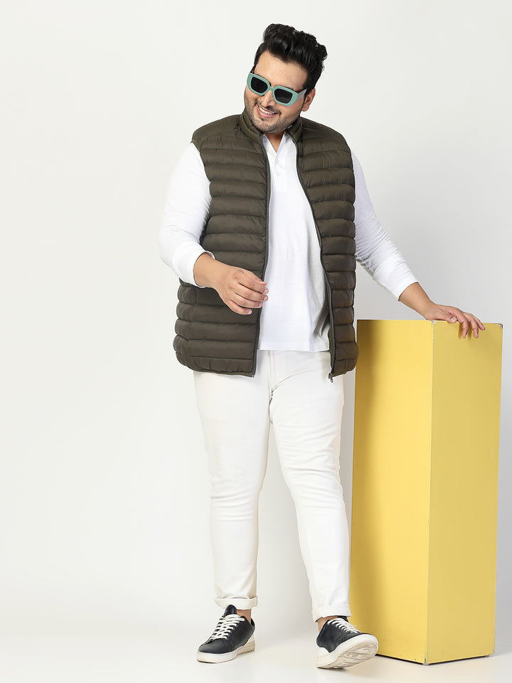 Men Plus Size Open Front Quilted Sleeveless Puffer Jacket