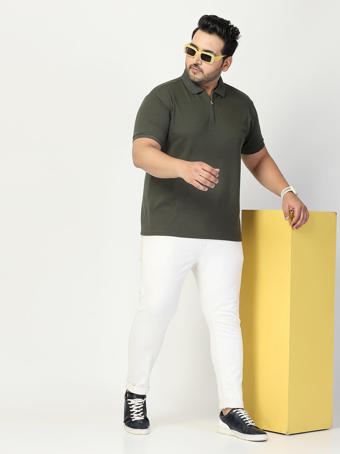 Men Half Zipper Polo Collar Cotton T-shirt