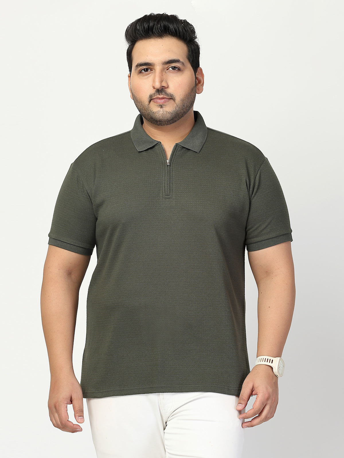 Men Half Zipper Polo Collar Cotton T-shirt