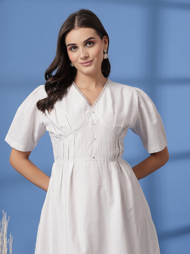 Fit & Flare Cotton Tiered V-Neck Midi Dress