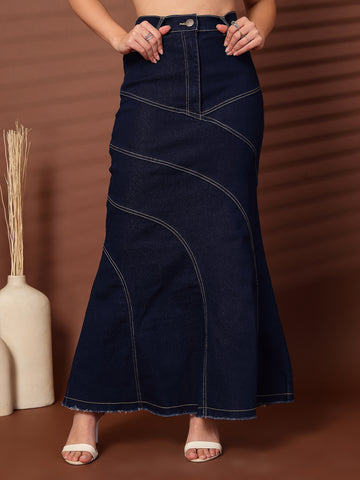 Denim Mermaid Cut Midi Skirts