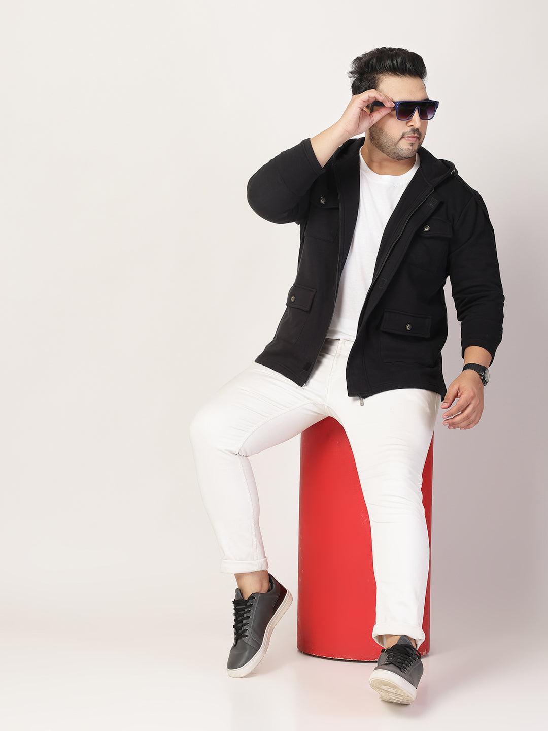 Men Geometric Striped Fleece Longline Tailored Jacket