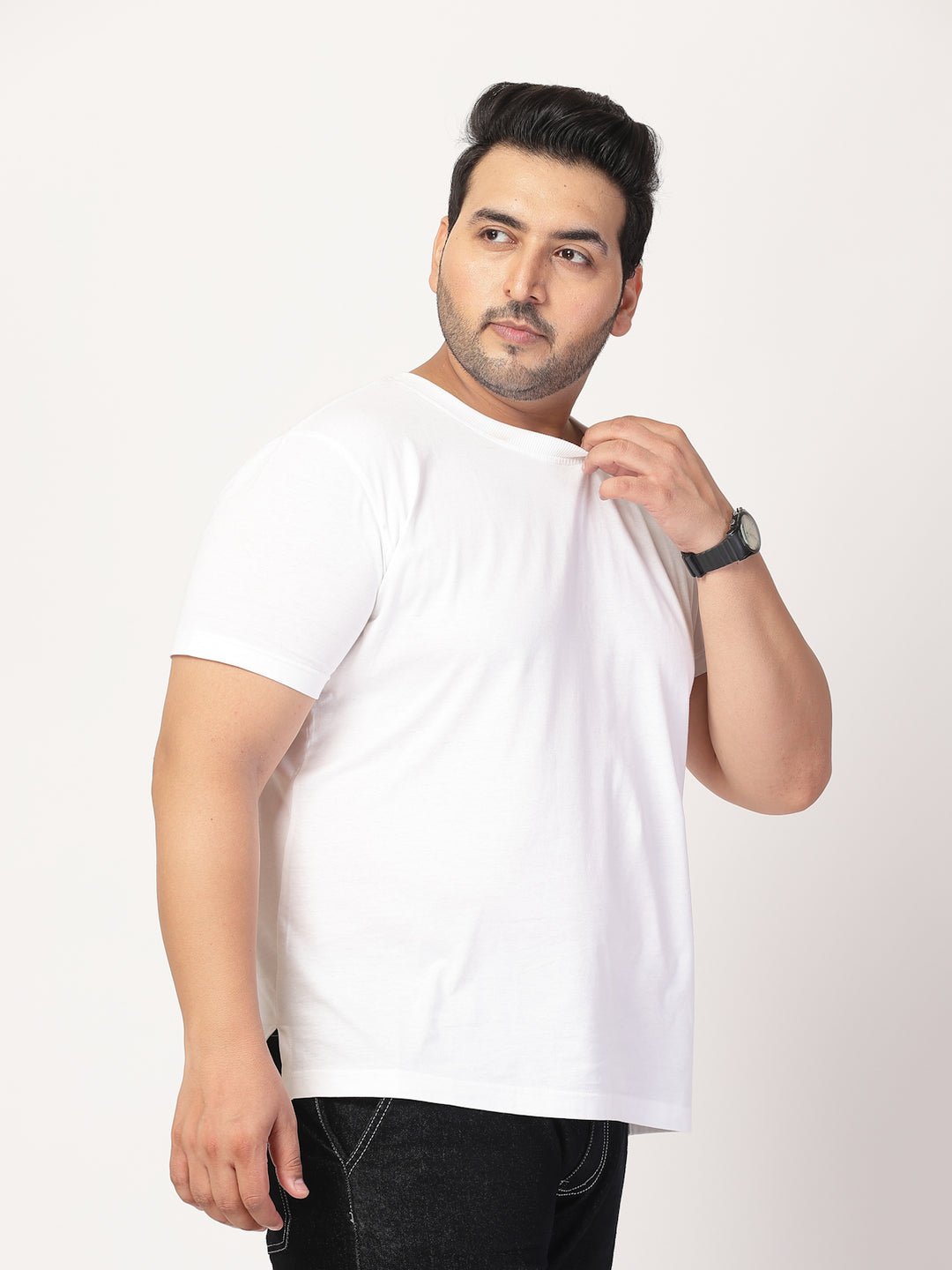 Men Round Neck Cotton Plus Size T-shirt