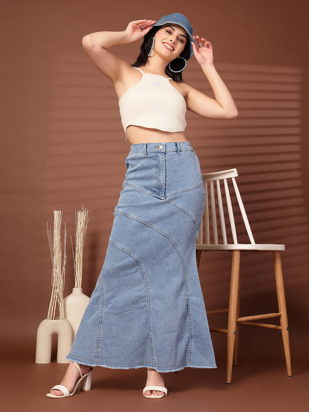 Denim Mermaid Cut Midi Skirts