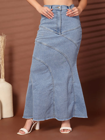 Denim Mermaid Cut Midi Skirts