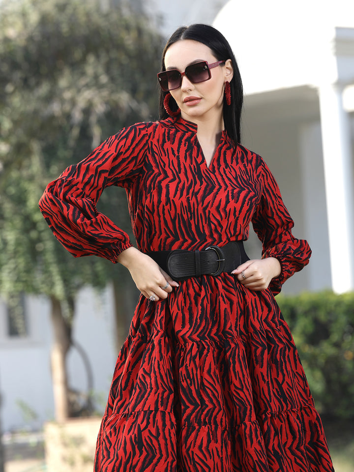 Print Puff Sleeve Fit & Flare Dress