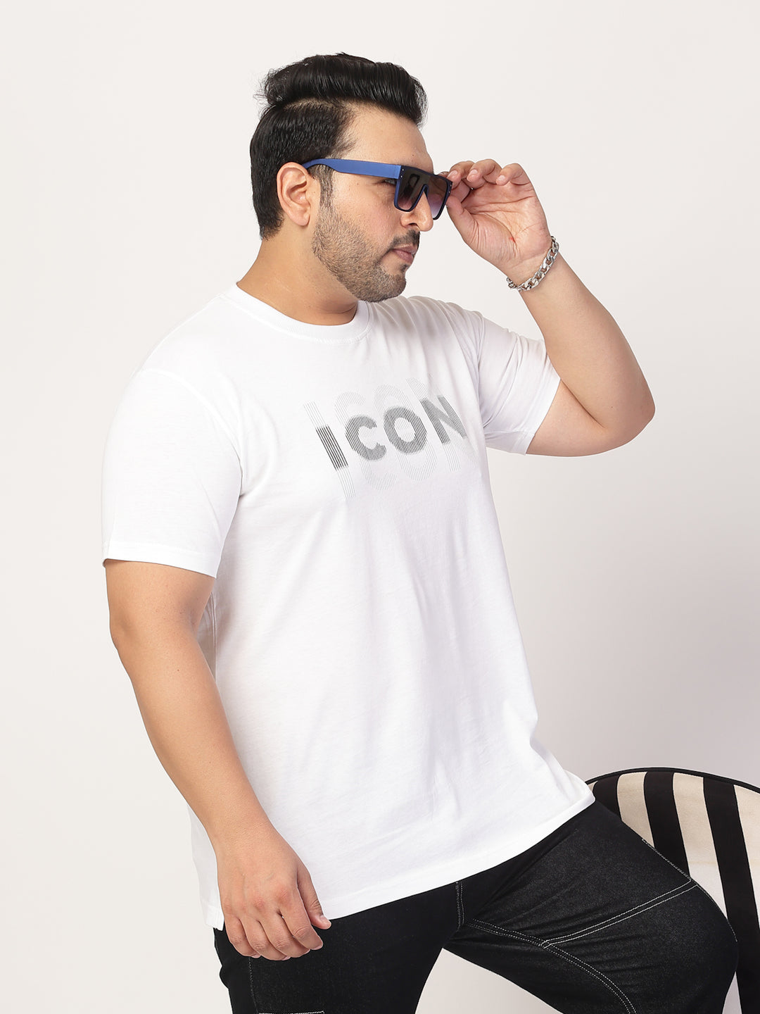 Men Plus Size White Typography Printed T-shirt