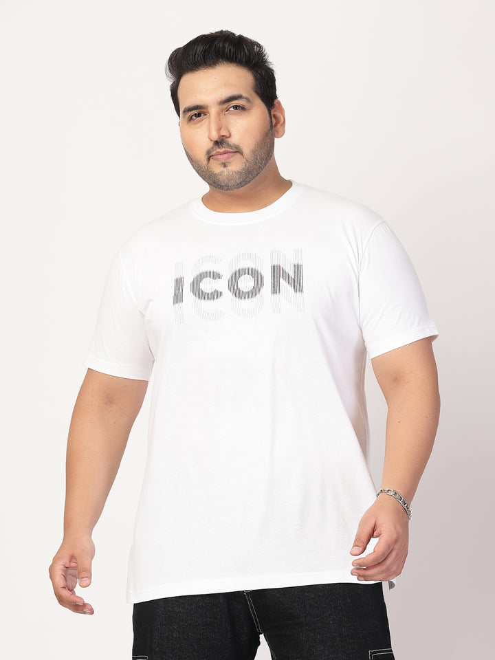 Men Plus Size White Typography Printed T-shirt