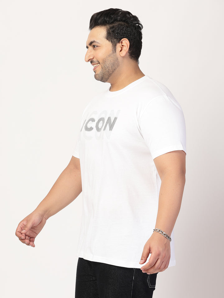 Men Plus Size White Typography Printed T-shirt