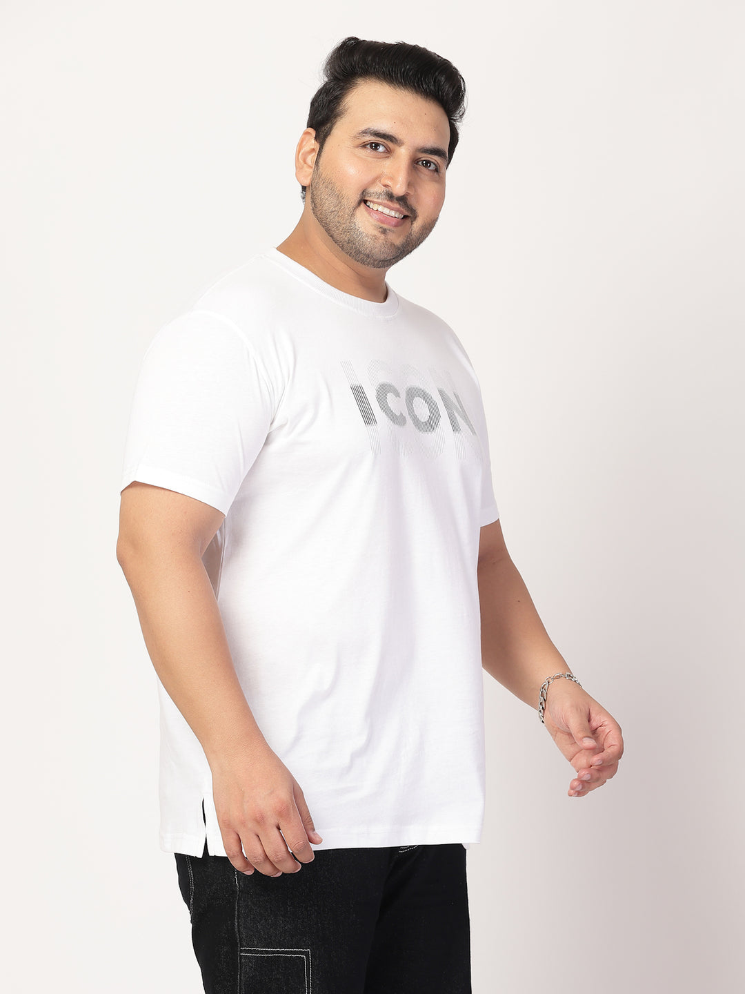 Men Plus Size White Typography Printed T-shirt