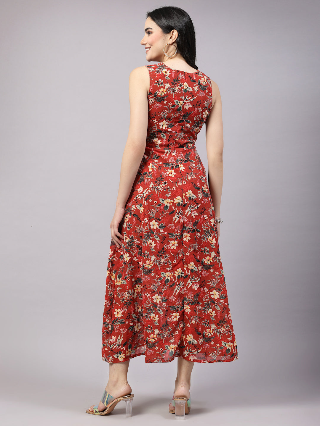 Red Floral Print Maxi Dress