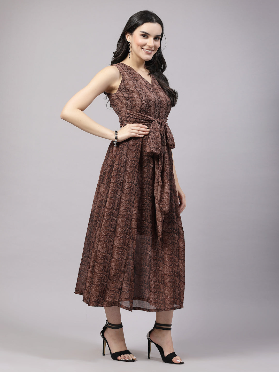 Brown Animal Print Maxi Dress