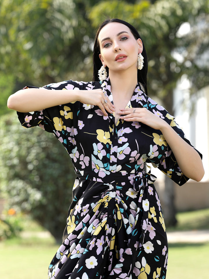 Floral Print Blouson Dress